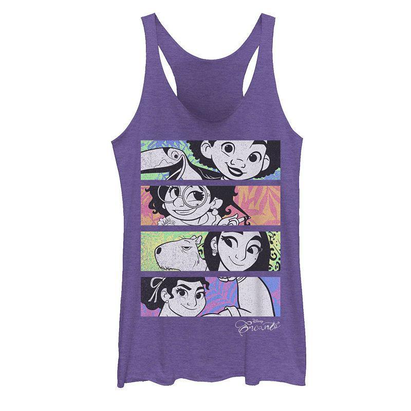 Disneys Encanto Four Box Family Split Design Juniors Racerback Tank Top, Girls Purple Grey Product Image