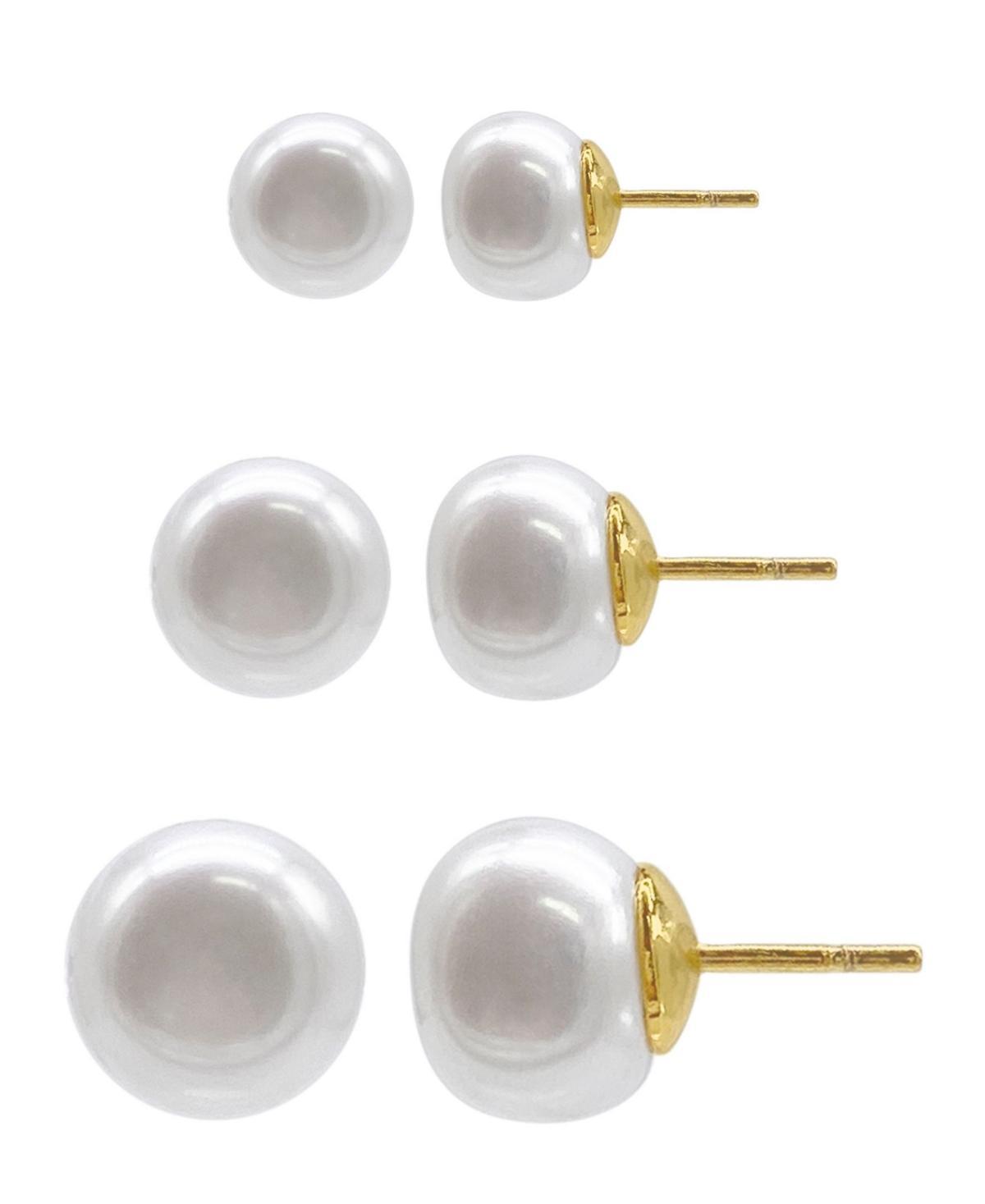 Adornia 14k Gold Plated Freshwater Cultured Pearl Stud Earring Trio Set, Womens, White Product Image