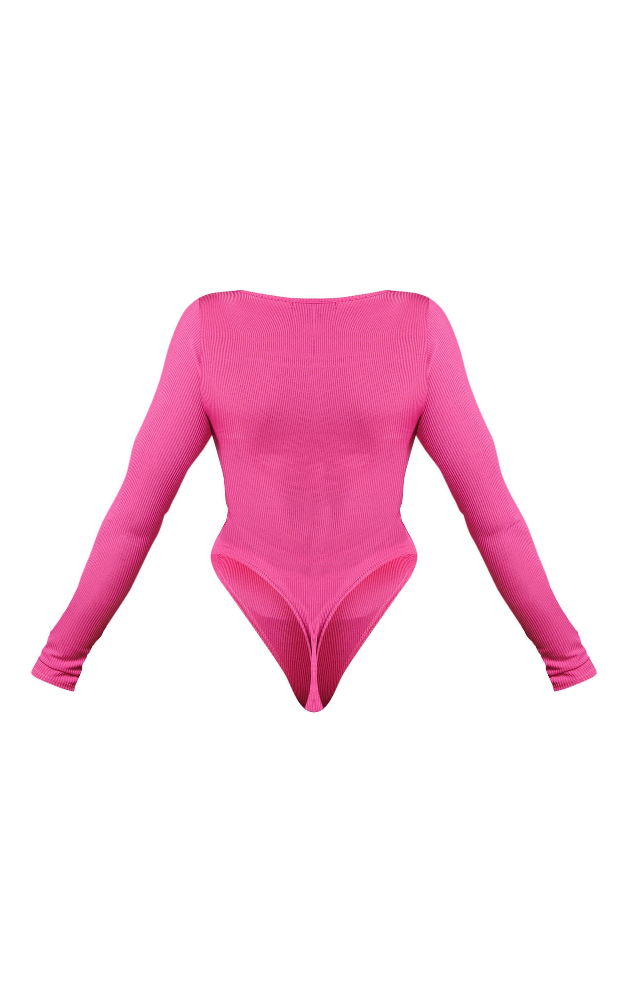 Shape Hot Pink Rib Long Sleeve Square Neck Bodysuit Product Image