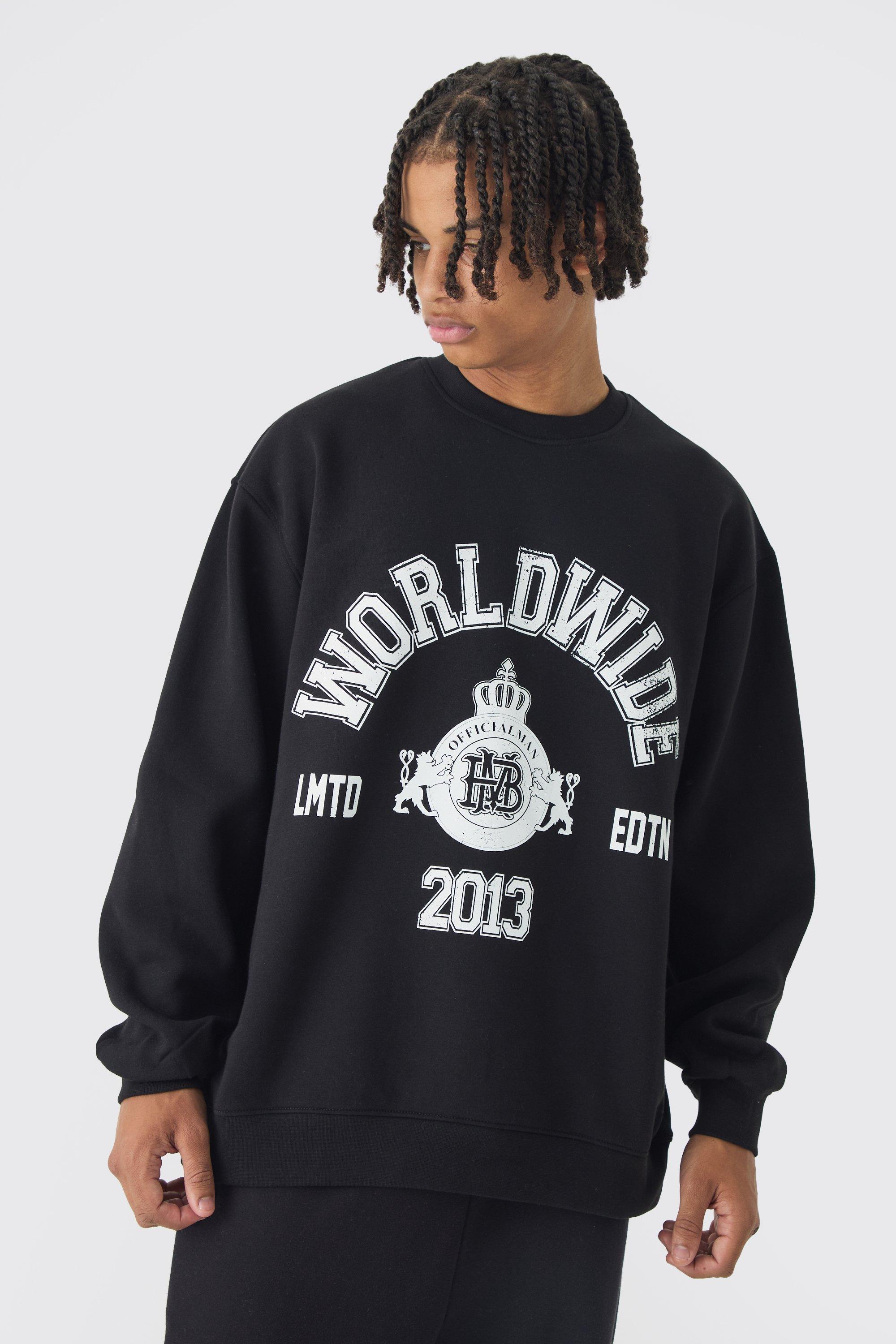 Oversized Worldwide Slogan Sweatshirt | boohooMAN USA Product Image