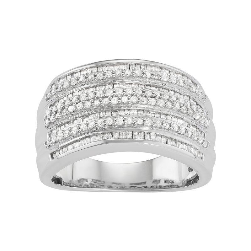 Sterling Silver 1 Carat T.W. Diamond Multirow Ring, Womens, Size: 6, White Product Image