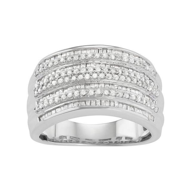 Jewelexcess Sterling Silver 1 Carat T.W. Diamond Multirow Ring, Womens White Rhodium Plate Product Image