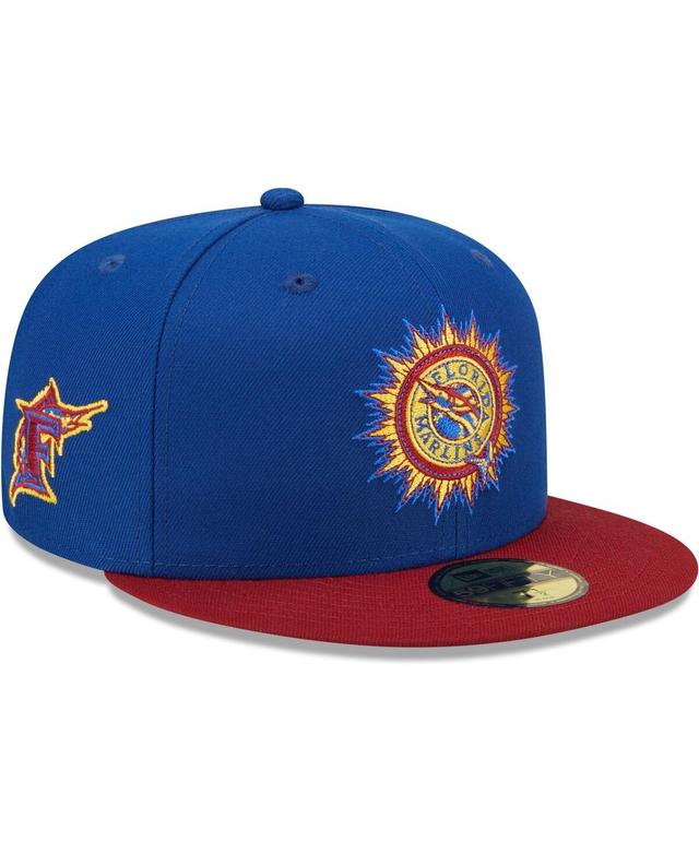 Mens New Era Royal Florida Marlins Alternate Throwback Logo Primary Jewel Gold Undervisor 59FIFTY Fitted Hat - Royal Product Image