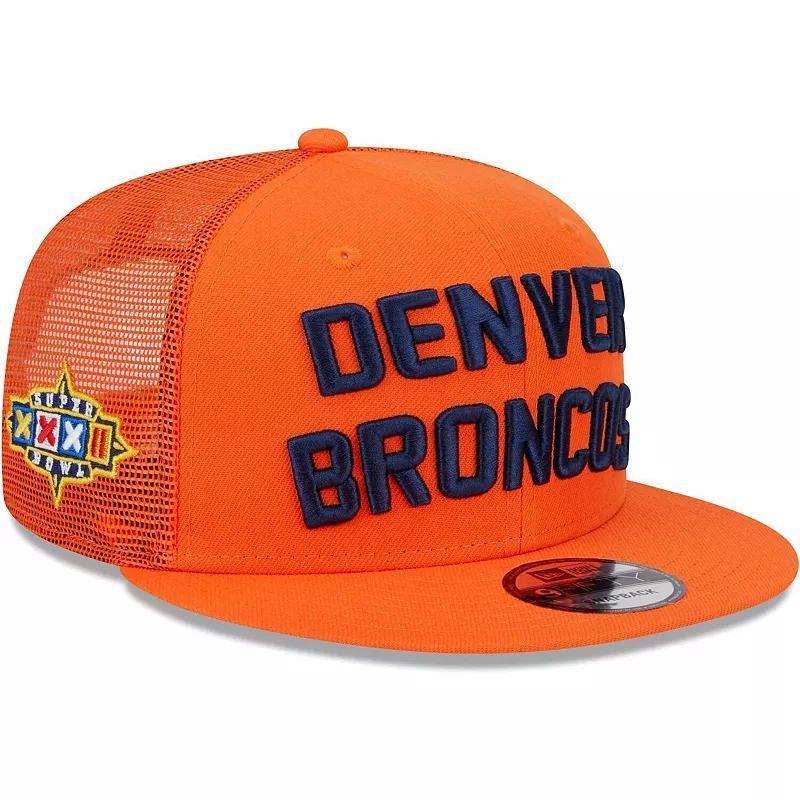 Mens New Era Denver Broncos Stacked Trucker 9FIFTY Snapback Hat Product Image