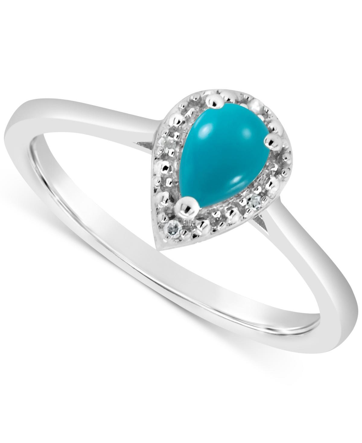 Celebration Gems Sterling Silver 6 mm x 4 mm Pear Shaped Stabilized Turquoise & Diamond Accent Halo Ring, Womens Product Image