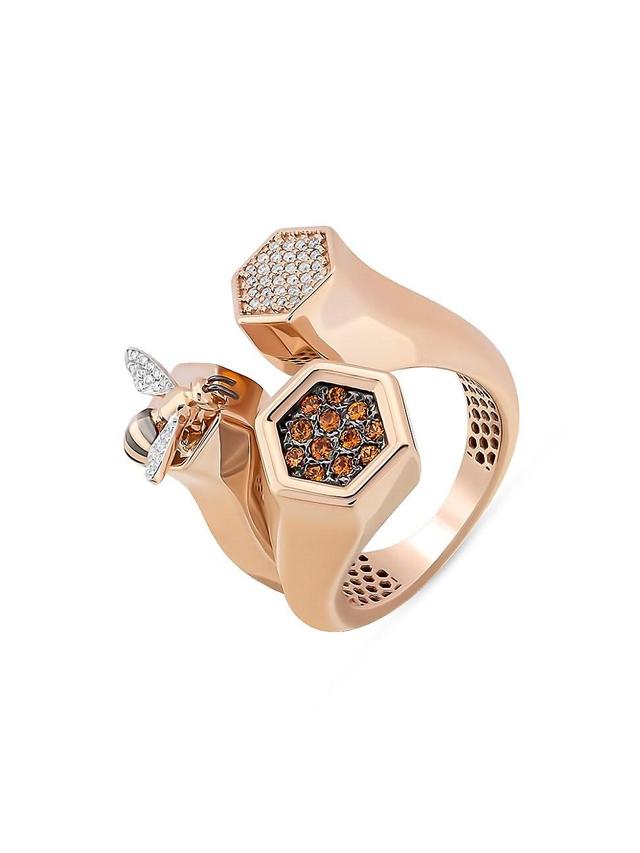 Womens Honey 14K Rose Gold, 0.18 TCW Diamond & Orange Sapphire Bee Ring Product Image