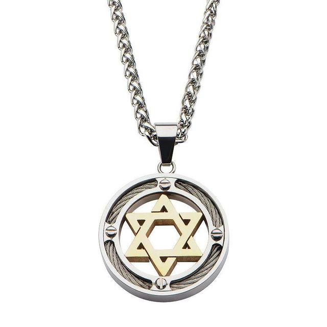 Mens Stainless Steel Gold Ion Plated Star of David Pendant Necklace Two Tone Product Image