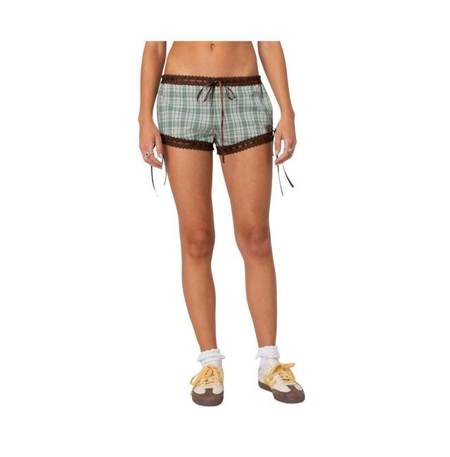 Edikted Womens Lavish lace trim plaid shorts Product Image