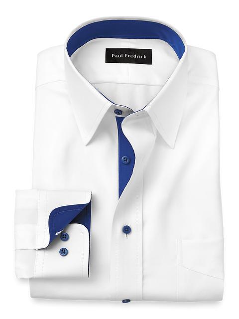 Comfort Stretch Non-Iron Solid Dress Shirt With Contrast Trim - White/cobalt Product Image