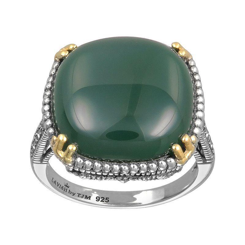 Lavish by TJM 14k Gold Over Silver & Sterling Silver Agate Ring, Womens Green Agate Product Image