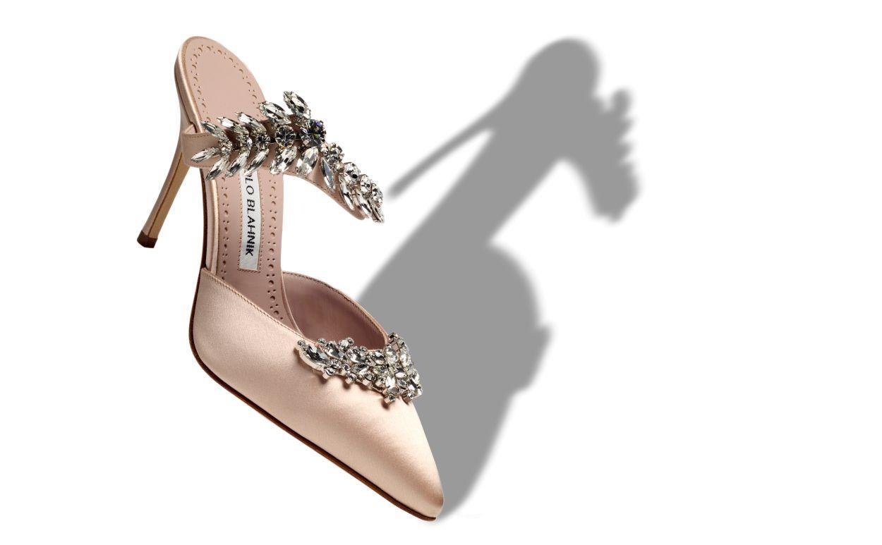 LURUM Light Beige Satin Crystal Embellished Mules Product Image