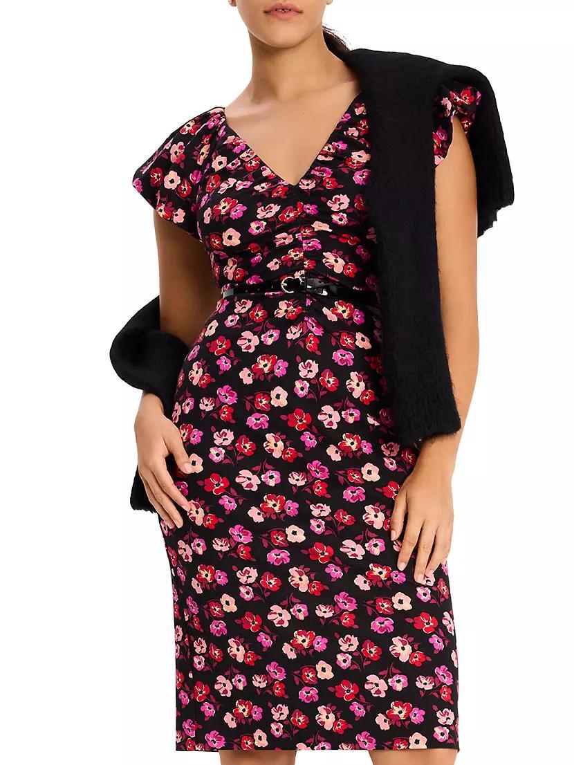 Mainline Fall Poppies Ruched V-Neck Midi-Dress Product Image