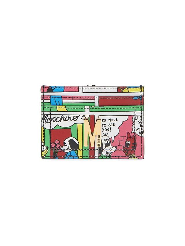 Womens Comic Print Leather Card Holder Product Image