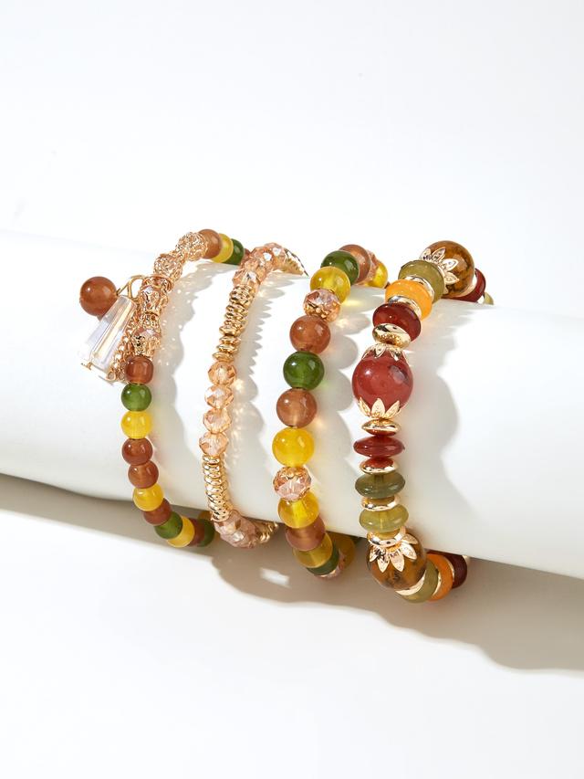 4pcs Artificial Crystal Beaded Bracelet Product Image