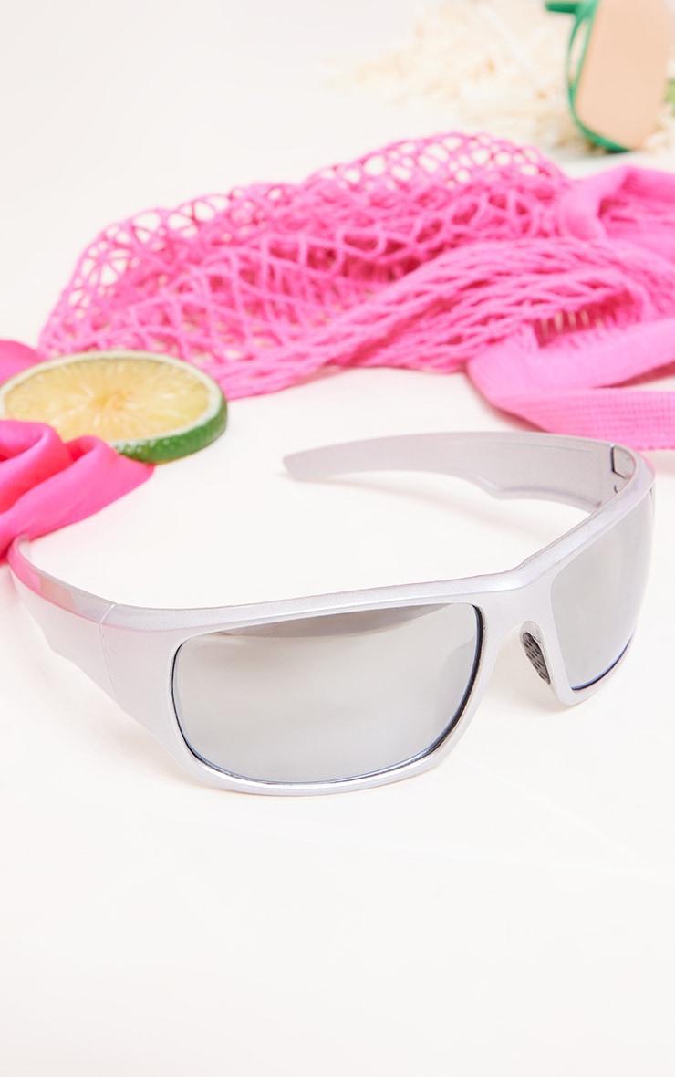 Silver Mirrored Lens Rectangular Sporty Visor Sunglasses product image