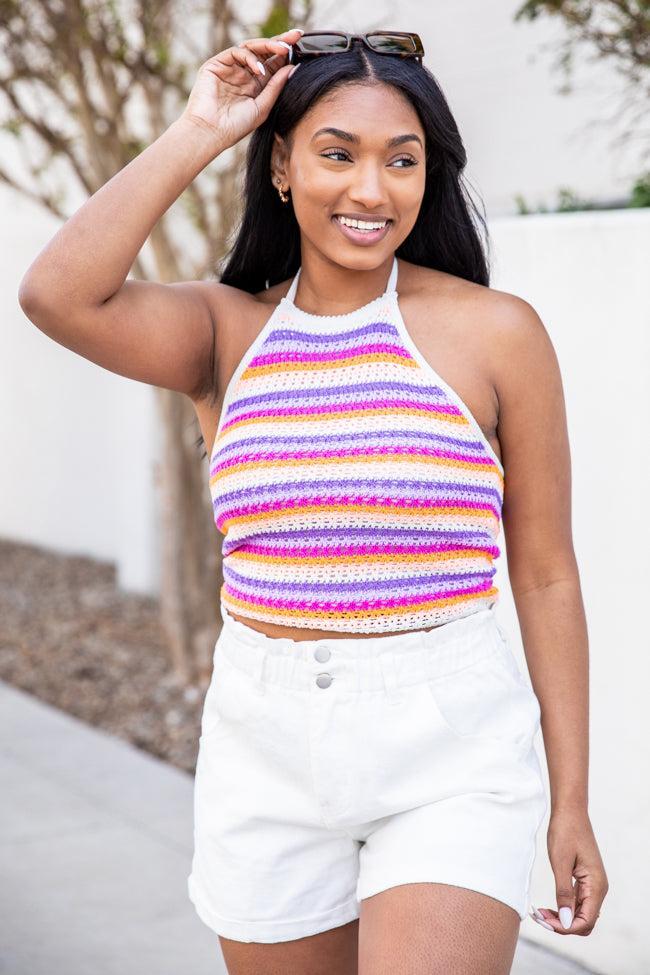 We Found Love Purple and Orange Halter Crochet Tank FINAL SALE Product Image