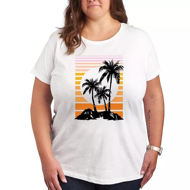 Plus Sunset Palm Trees Graphic Tee, Womens Product Image