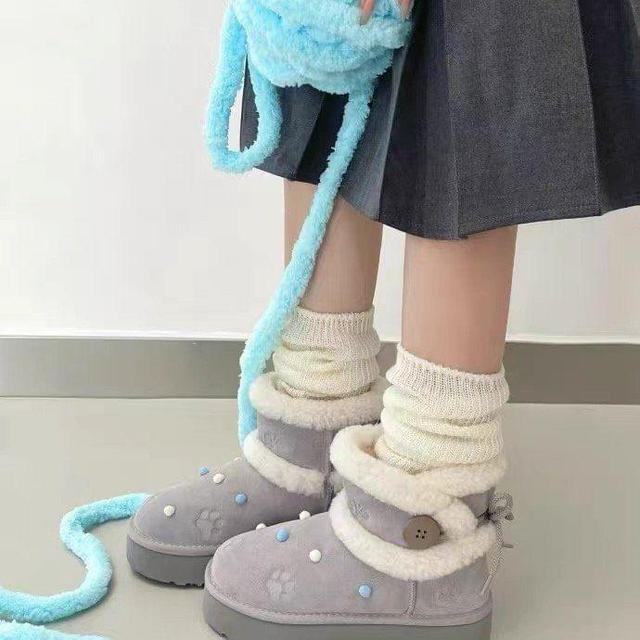 Paw Patterned Fleece-Lined Platform Short Snow Boots Product Image