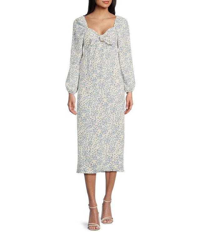 Xtraordinary Ditsy Floral Print Long Sleeve Smocked Back Midi Dress Product Image