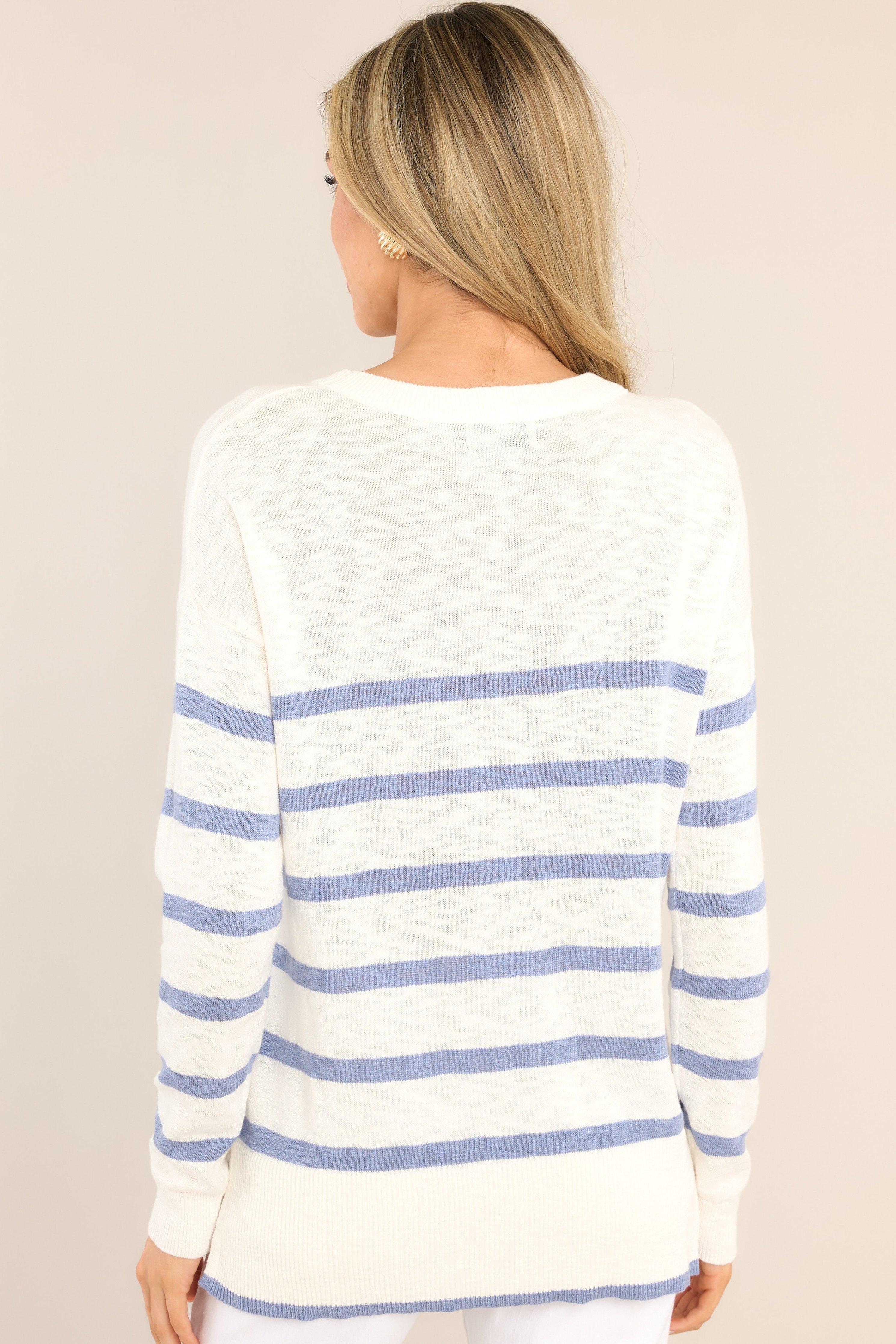 Like New White & Dusty Blue Striped Top Product Image