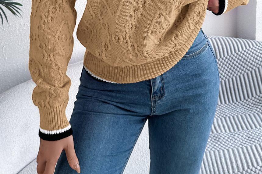 Round Neck Contrast Trim Sweater Product Image