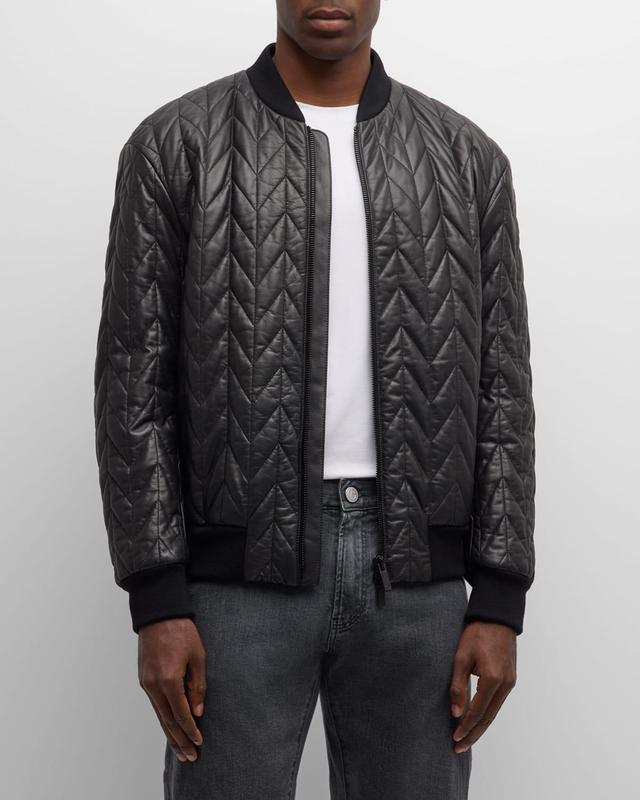 Mens Chevron Leather Full-Zip Blouson Jacket Product Image