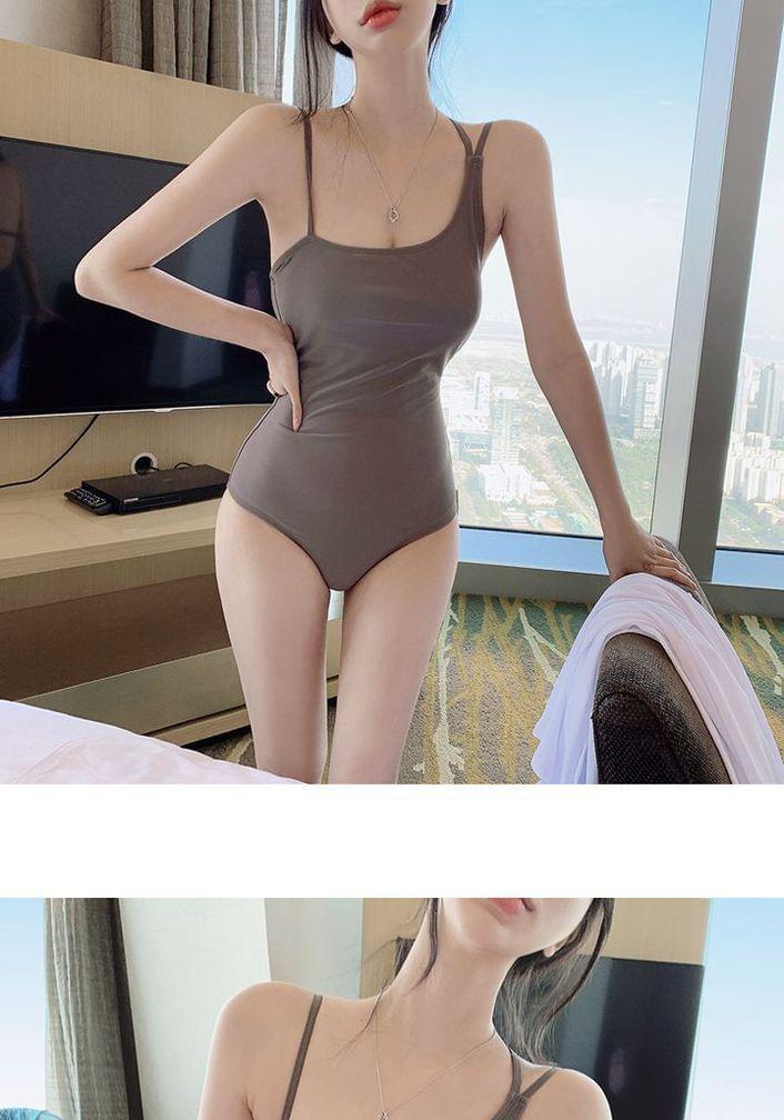 Spaghetti Strap Plain Swimsuit Product Image