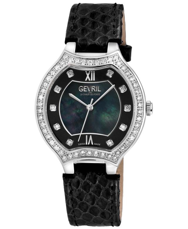 Gevril Womens Lugano Swiss Quartz Black Leather Watch 35mm - Black Product Image