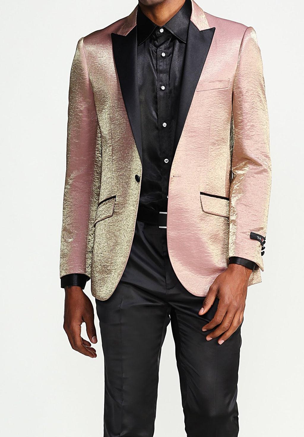 Slim Fit Shine Blazer 1 Button with Satin Peak Lapel in Rose Product Image