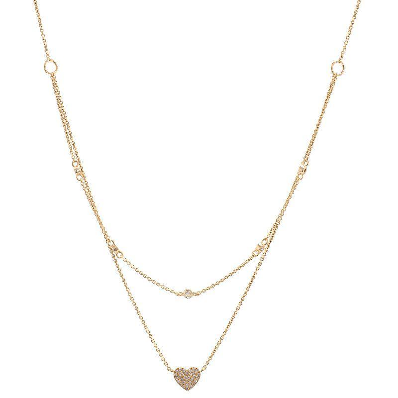 Luxle 14k Gold 1/8 Carat T.W. Diamond Double Strand Heart Necklace, Womens Product Image