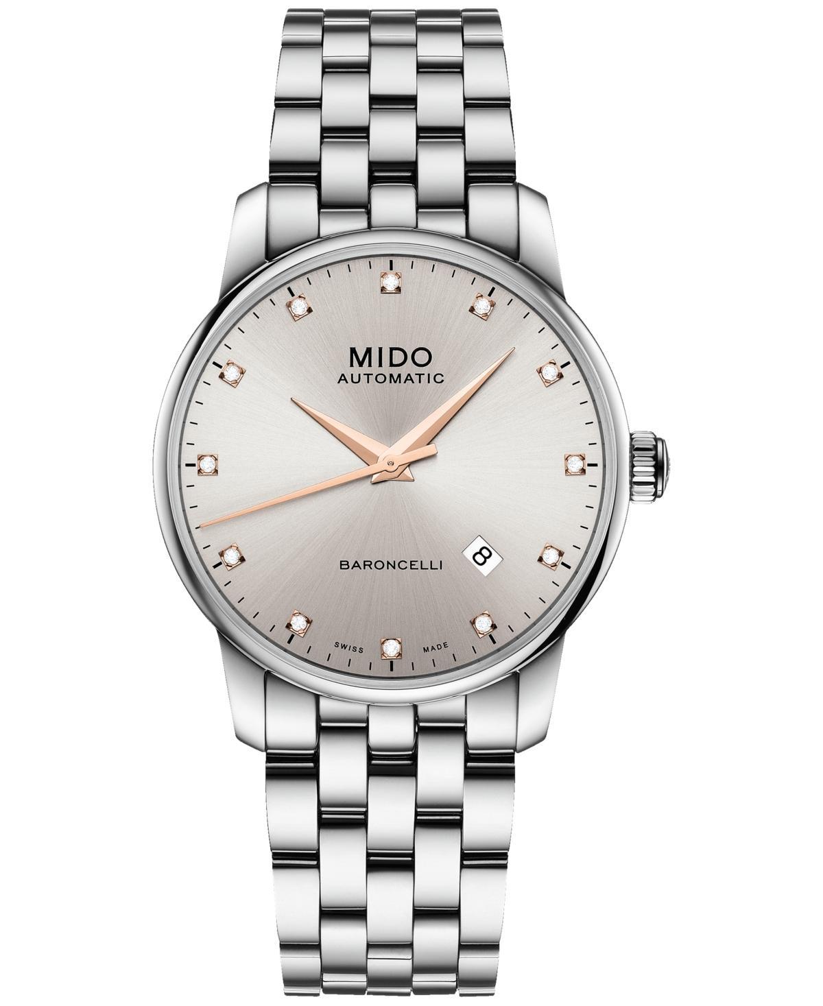 Mido Mens Swiss Automatic Baroncelli Diamond (1/10 ct. t.w.) Stainless Steel Bracelet Watch 38mm - Rhodium Product Image