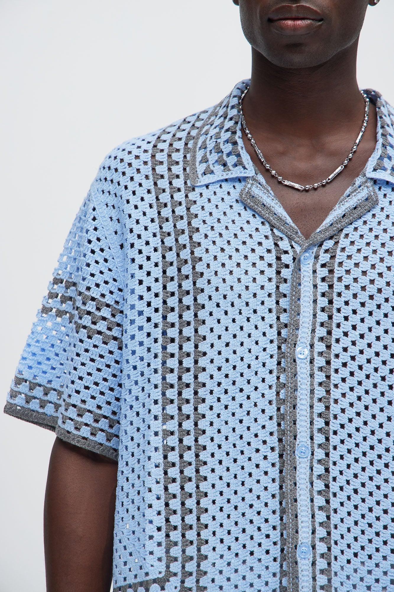 Allston Crochet Knit Shirt - Blue/combo Product Image