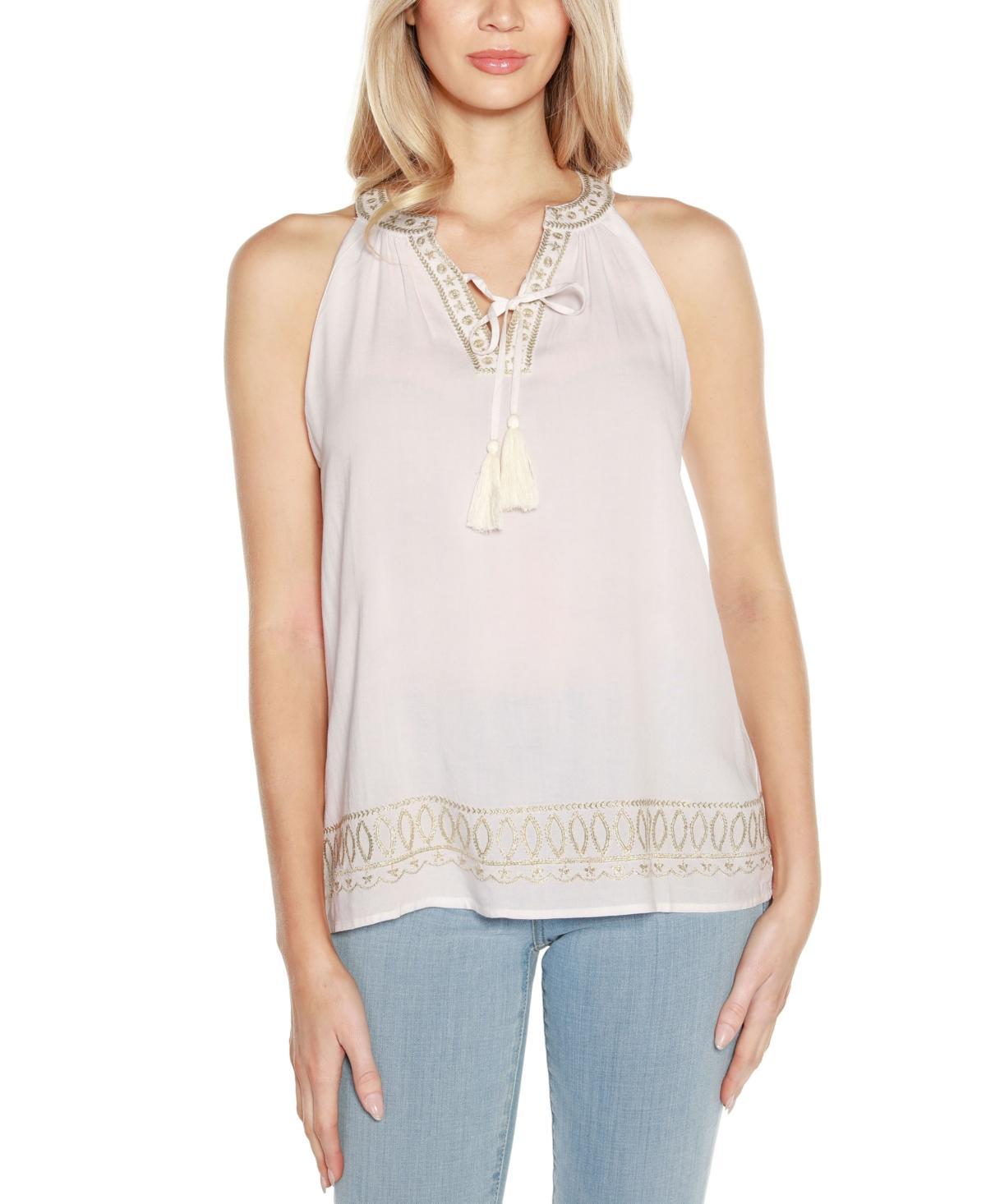 Belldini Womens Lurex Embroidered Keyhole Tank Product Image