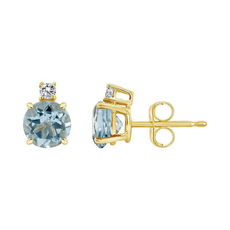 Celebration Gems 14K Yellow Gold 6mm Round Aquamarine Diamond Accent Earrings, Womens, 14k Gold Product Image