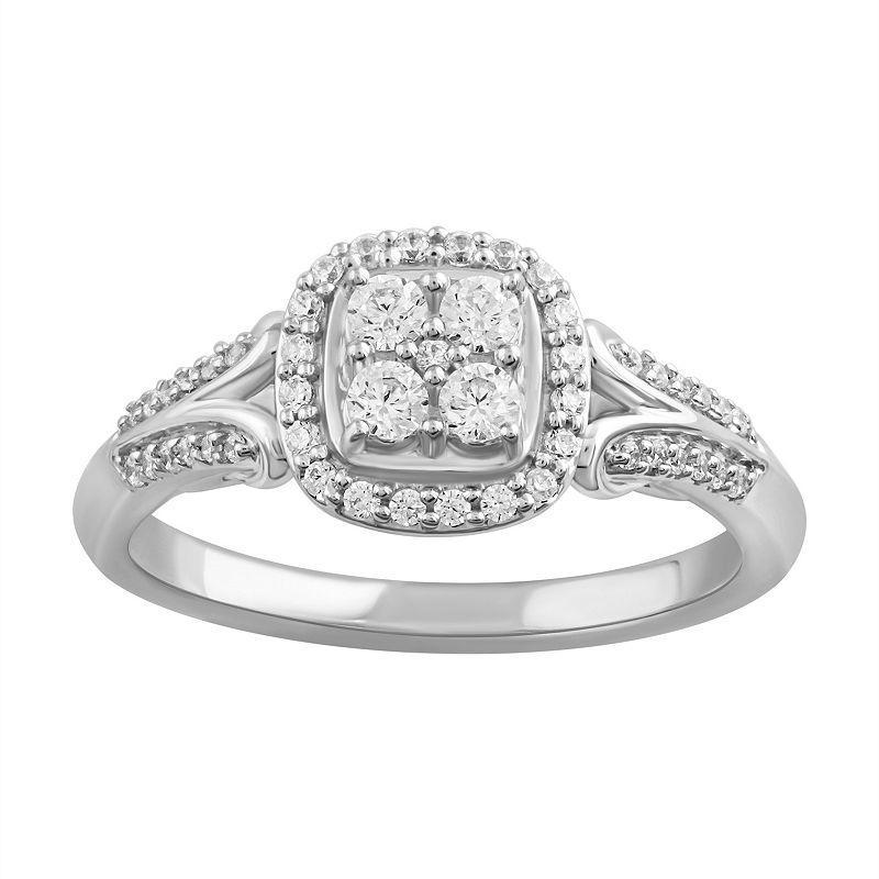 Simply Vera Vera Wang 14k White Gold 1/3 Carat T.W. Diamond Cluster Engagement Ring, Womens Product Image