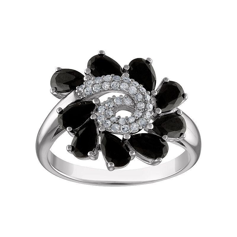 Tiara Sterling Silver Black Onyx & 1/6 Carat T.W. Diamond Swirl Ring, Womens Product Image