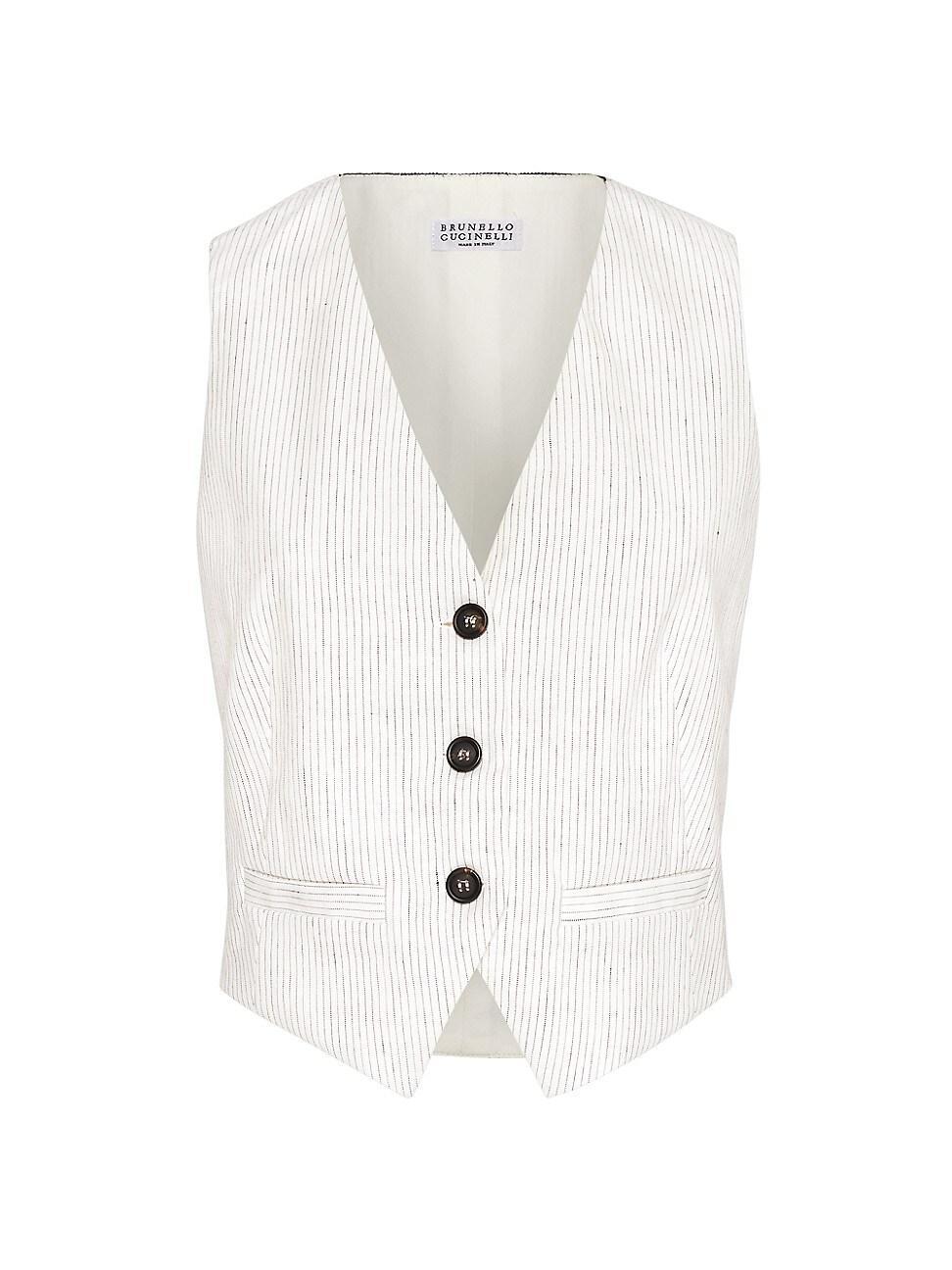 Womens Striped Comfort Linen And Cotton Waistcoat With Monili Product Image