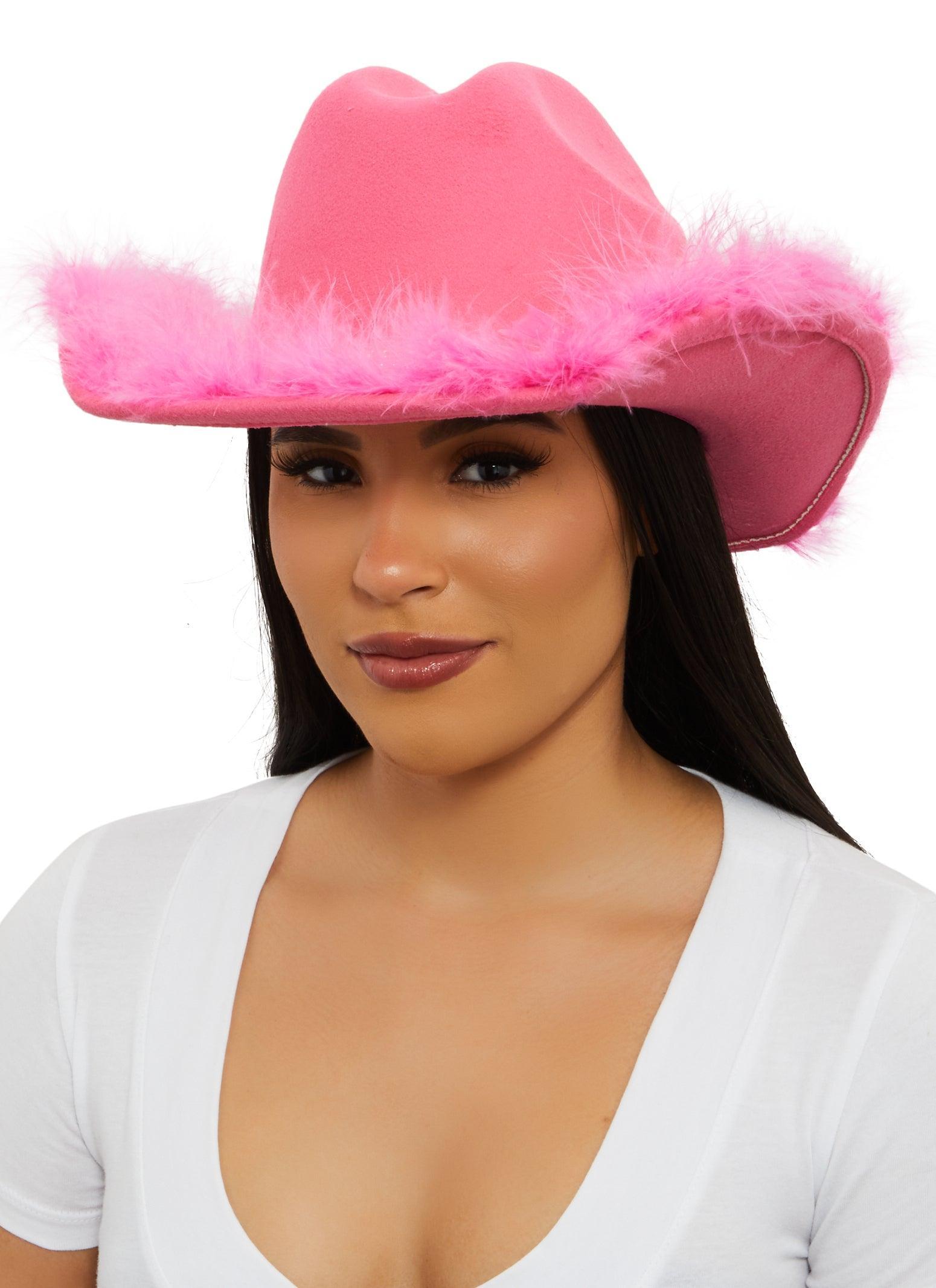 Feather Trim Rhinestone Cowboy Hat Female Product Image