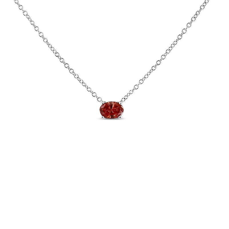 Haus of Brilliance 14K White Gold 3/8 Cttw Lab Grown Pink Oval Solitaire Diamond East West 18'' Pendant Necklace (Pink Color, VS2-SI1 Clarity) Product Image