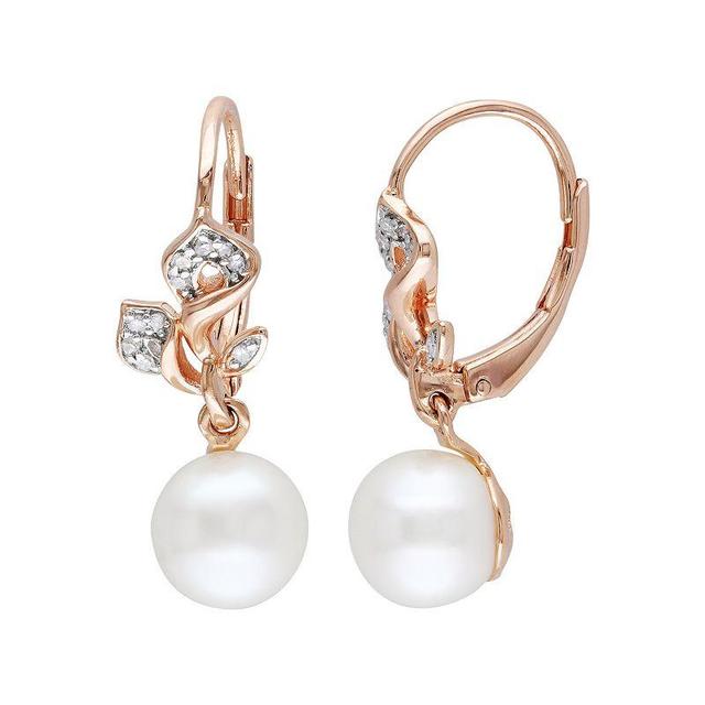 Stella Grace Freshwater Cultured Pearl and 1/10 Carat T.W. Diamond 18k Rose Gold Over Silver Drop Earrings, Womens, White Product Image