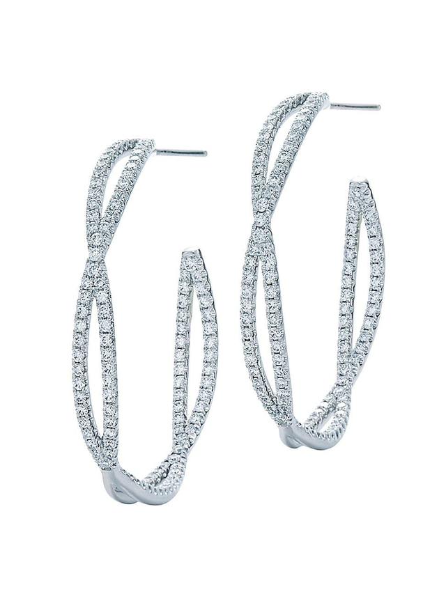 Womens Fidelity 18K White Gold & Diamond Pav Twisted Hoop Earrings Product Image