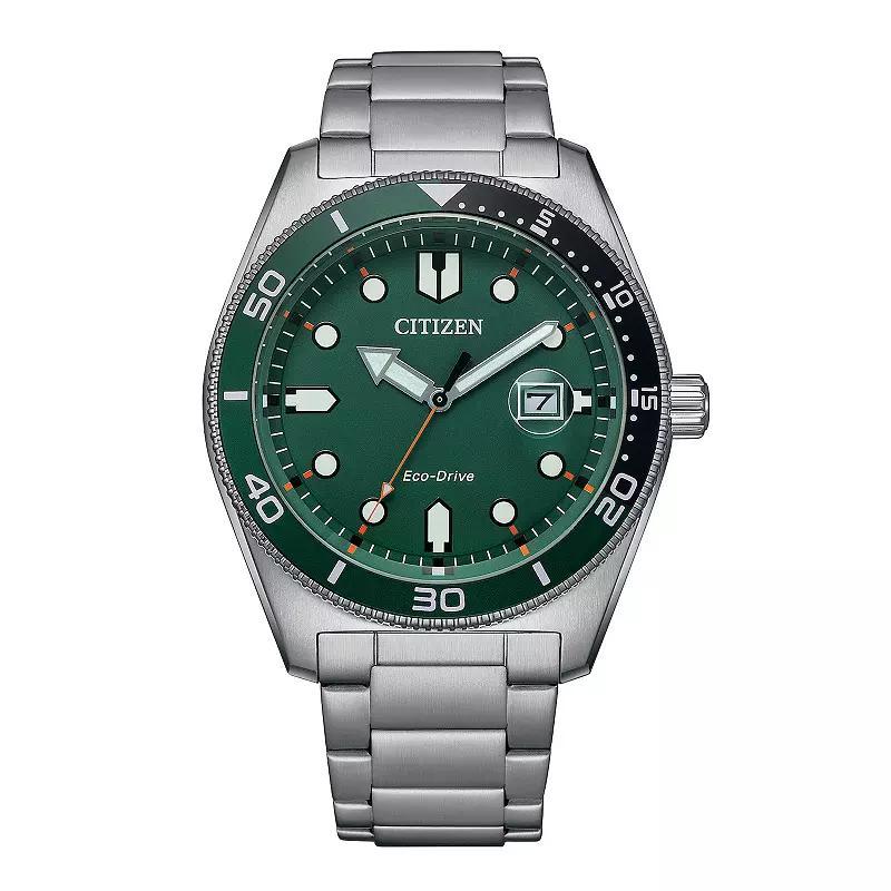 Citizen Mens Eco-Drive Marine Stainless Steel Bracelet Watch - AW1768-80X Green Silver Product Image