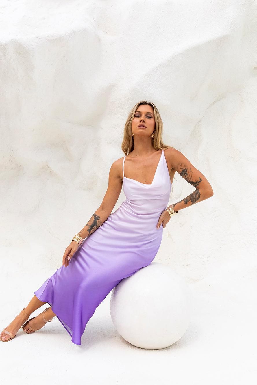 Sapphire Seascape Satin Maxi Dress Lilac Product Image