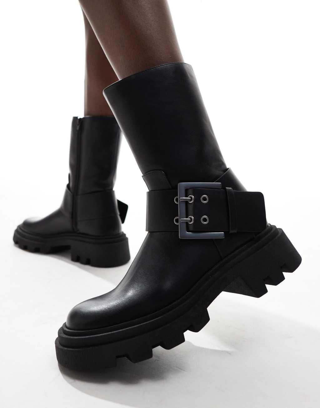 Stradivarius ankle boot with buckle detail in black product image