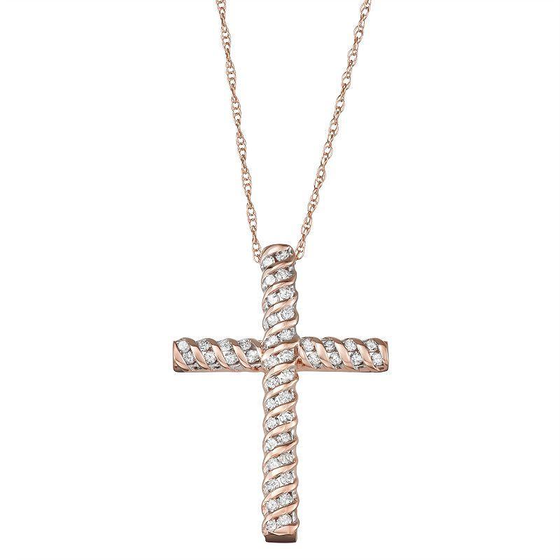 10k Gold 1/4 Carat T.W. Diamond Cross Pendant, Womens White Product Image