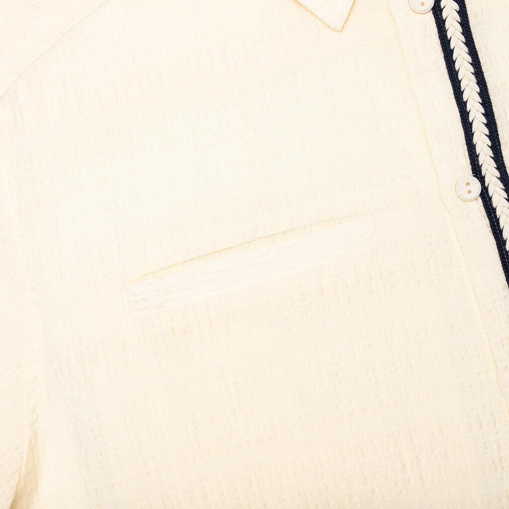 Weave Trim Button Up Shirt - Cream Male Product Image