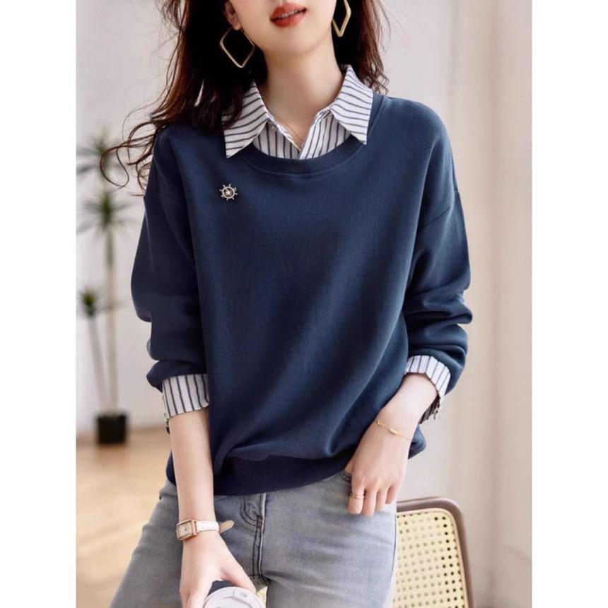 Collared Striped Mock Two Piece Pullover Product Image