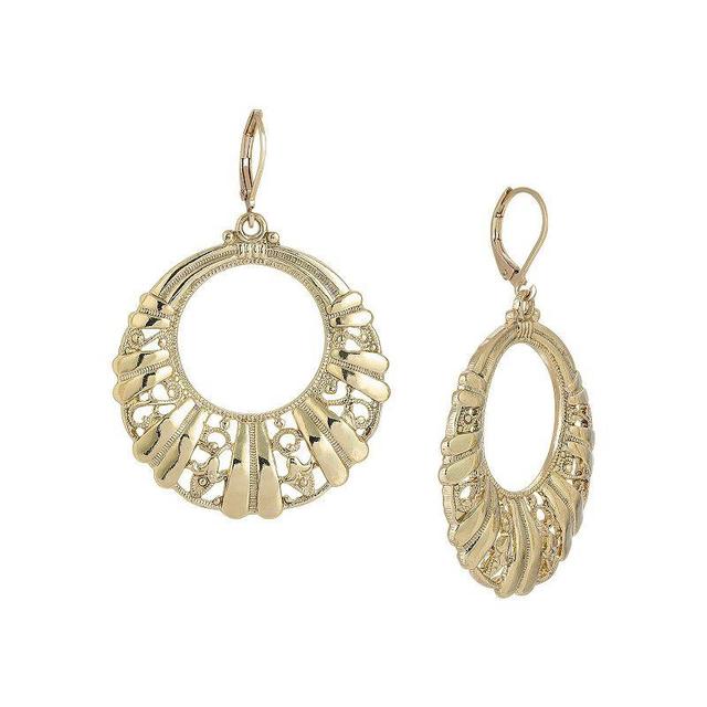 1928 Gold Tone Filigree Front Face Hoop Earrings, Womens, Yellow Product Image