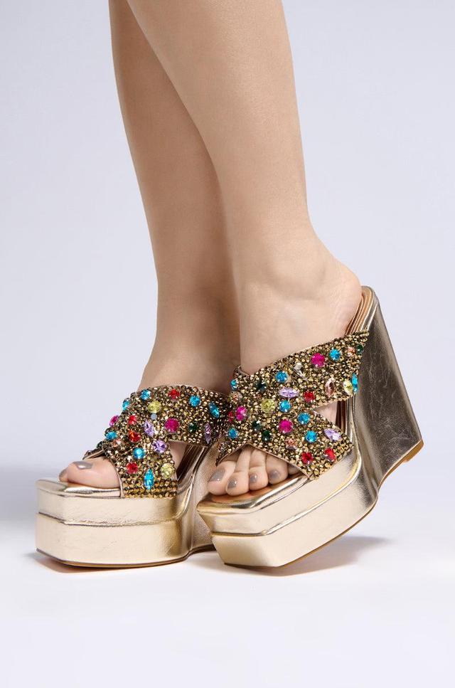 AZALEA WANG CHEERY GOLD EMBELLISHED WEDGE SANDAL Product Image