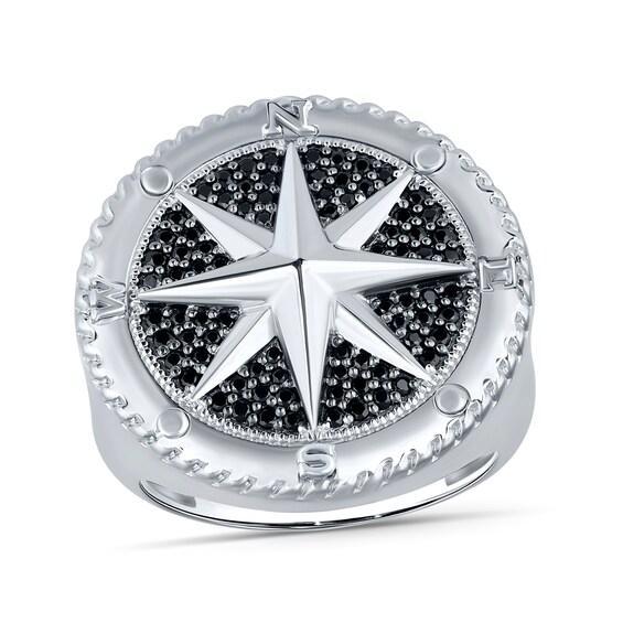 Men's 1/2 CT. T.w. Black and White Diamond Compass Ring in Sterling Silver Product Image